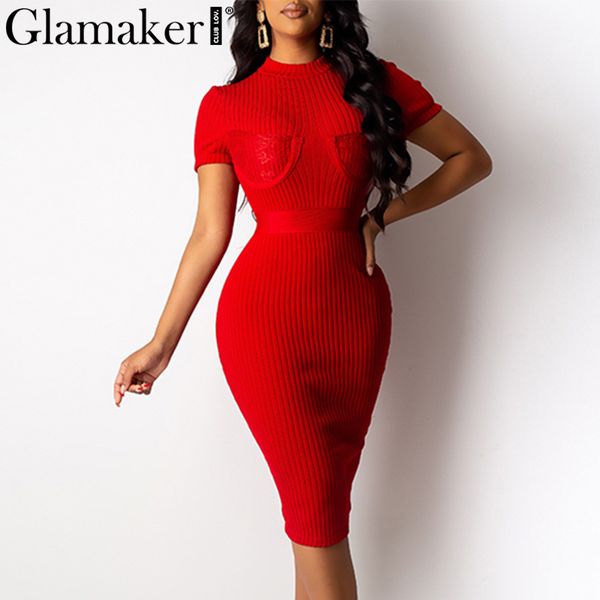 

glamaker шнурка заплатки сексуальные женщины красное платье трикотажное партия bodycon с коротким рукавом платье элегантный черный клуб лето, Black;pink