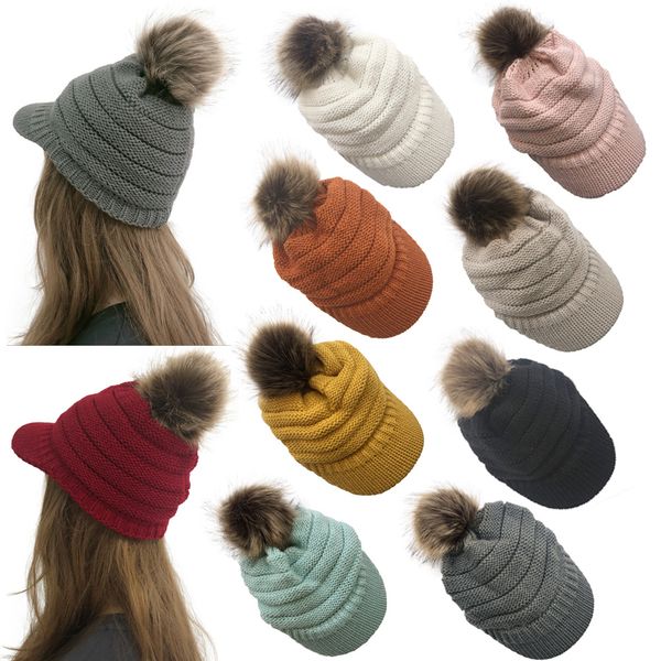 

2019 baseball caps winter knitted hat warm wool hat big fur duck tongue knit hat autumn and winter fashion casual wool cap