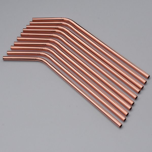 

экологичный 10pcs / lot блестящая розовое золото цвет нержавеющая сталь соломинки руст free dia 6mm бент с подарком 2 brushs 260мм