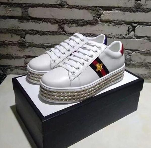 

sneakers shoes fashion women shoes high platform lace up ace leather with crystal bottom shoes running trainers g1