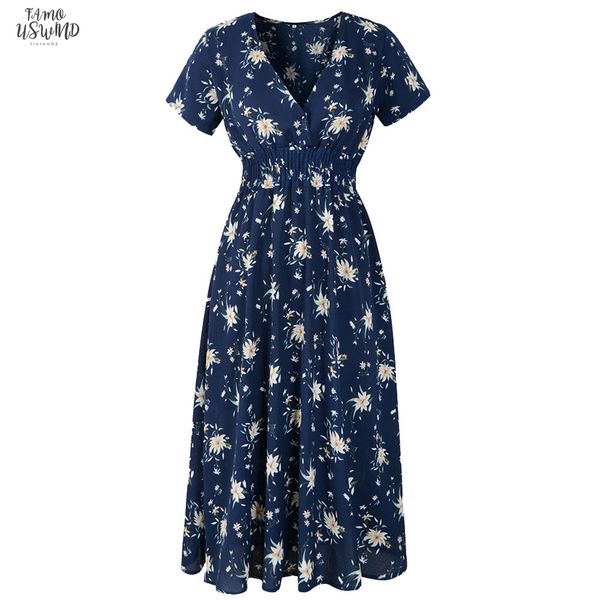 

elegant women floral print maxi dress v neck short sleeve ladies long dress vintage 2020 spring dress vestidos, Black;gray