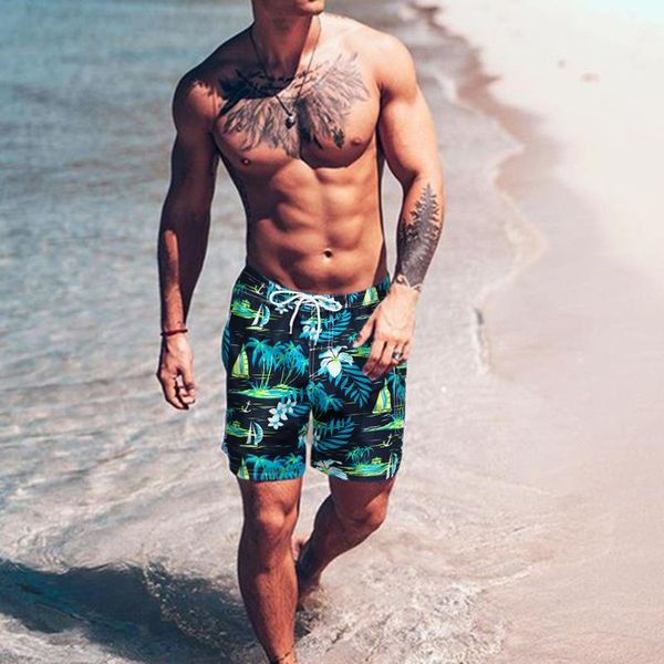 

men's swimwear men fashion casual printing waterproof fitness bodybuilding quick dry beach surfing swimming loose short pants 3.6
