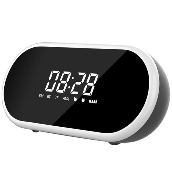 

fm radio alarm clock digital mirror surface dimmer large led display with usb charger ports, adjustable brightness - for trave