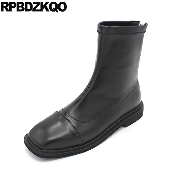 

black block fall low heel chunky designer shoes women luxury 2019 autumn waterproof short vintage square toe boots ankle beige