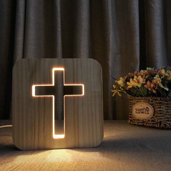 

christian gifts 3d cross shadow led wooden night light usb desk table lamp christianity crucifix crafts for christian catholic