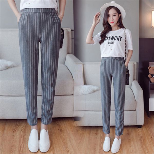 

повседневные брюки женщины брюки полосатый vertical гарем брюки 100% хлопок 2019 новая весна лето свободные повседневные брюки dropshipping, Black;white
