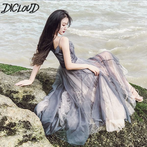 

dicloud сращивания сетки элегантный платье женщины высокой талией v воротник сексуальное платье женский harajuku спагетти ремень платье плат, Black;pink