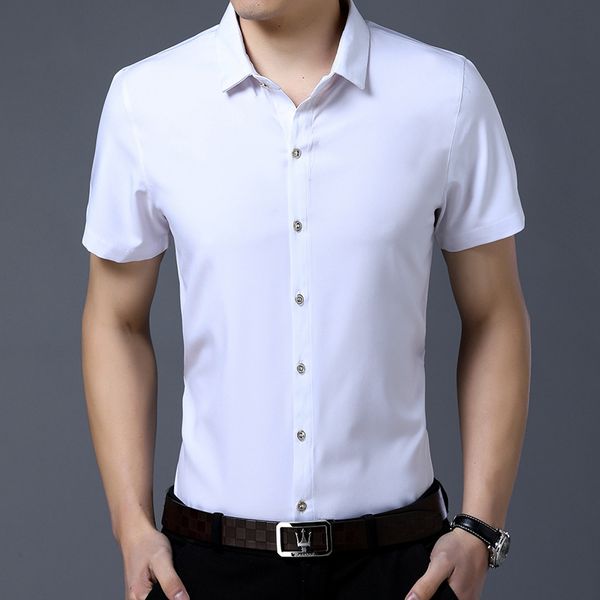 

short sleeve shirt men clothes 2019 summer mens shirts solid slim fit casual shirt masculina camisa cotton chemise homme -xxxl, White;black