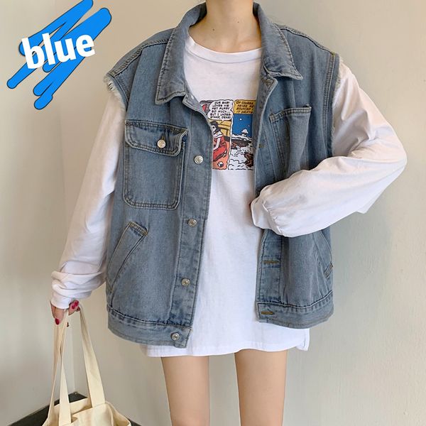 

women denim jacket vest 2019spring summer medium length denim women's vest casual single breasted sleeveless jeans jackets coats, Black;white