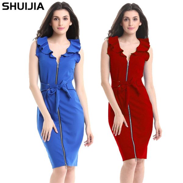 

womens designer v-neck zipper sleeveless wavy ruffled dress women'sssgs, Black;gray