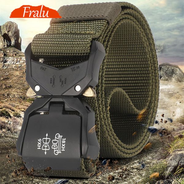 

fralu new tactical belt nylon men's training belt metal multifunctional buckle outdoor sports hook new, Black;brown