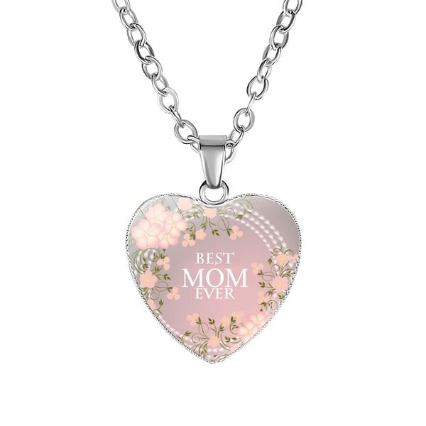 

2019 лучший мама когда-либо ожерелья мы любим вас мама стекло любовь форма сердца подвески ожерелье для женщин мода день матери ювелирные из, Silver
