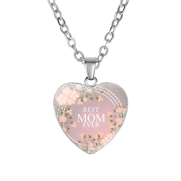 

2019 mom ever necklaces we love you mama glass love heart shape pendants necklace for women fashion mother's day jewelry gift, Silver