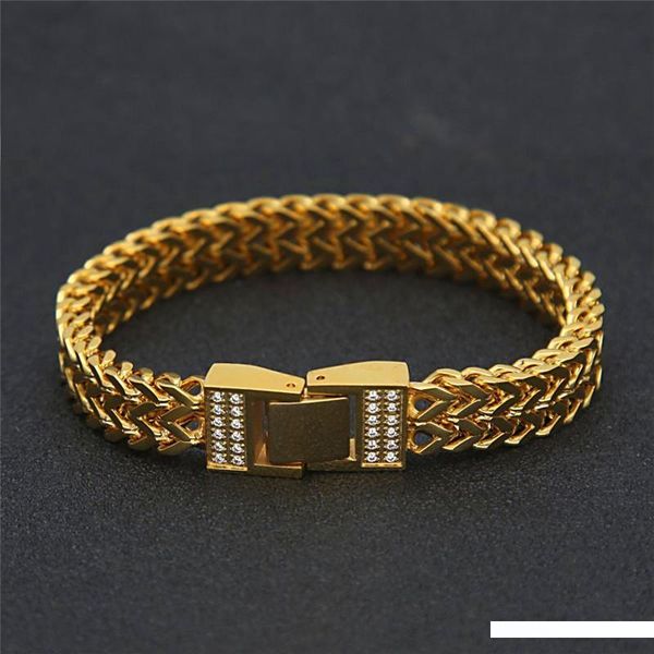 

10mm men hip hop bracelet gold plated hiphop link chain stainless steel chain ice out hip hop jewelry, Black