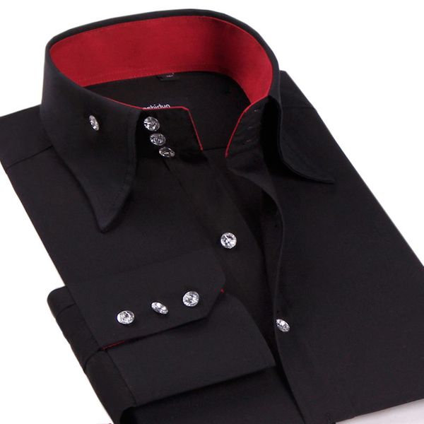 

2019 new fashion contrast color stand collar mens casual business long-sleeved shirt male formal dress cotton slim shirt, White;black