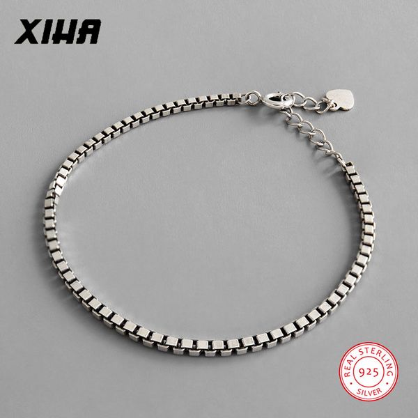 

vintage 925 sterling silver box chain bracelets for women men boho personalized handmade ladies bracelet and bangles, Black