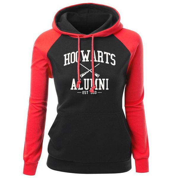 

hogwarts alumni letter print women 's sweatshirt autumn winter fleece raglan hoody brand clothing fashion pullover harajuku, Black