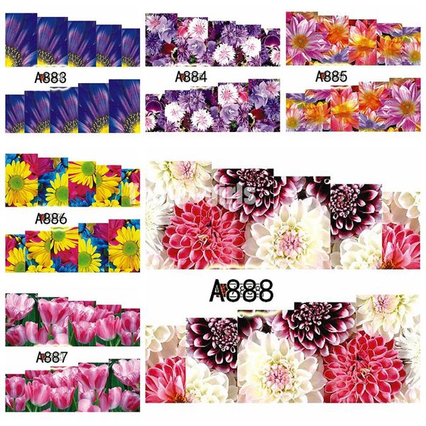 

1 sheet colorful blossoming flower floral daisy chrysanthemum lily painting water transfer nail art stickers decals diy a865-888, Black