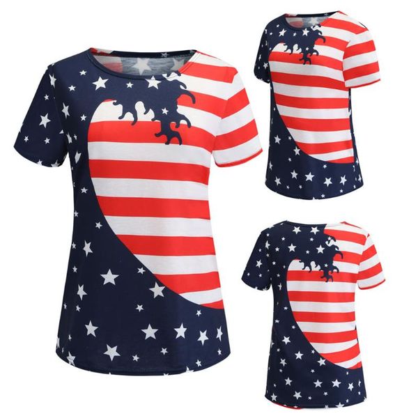 

women's t-shirt fashion women 4th of july stripe america flag printed o-neck short sleeve summer clothes s-xxl, White