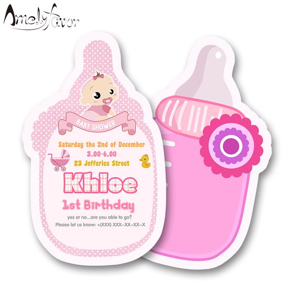 

girl baby shower theme party invitation card birthday party decorations supplies blank custom-made feeding bottle invitations