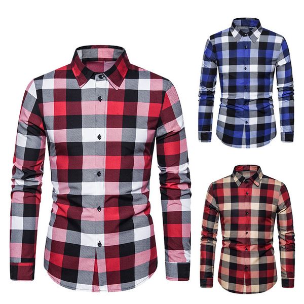 

мужская мода личности новый большой плед с длинным рукавом рубашки с бизнес-тонкий рубашки европейских и американских размеров s-xxxl, White;black