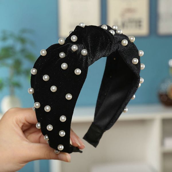 

velvet инкрустированные pearl оголовье резинка для волос hairbands alice группа cerchietto aliceband дамы стиль волос с hairwear eepjc, Black;brown
