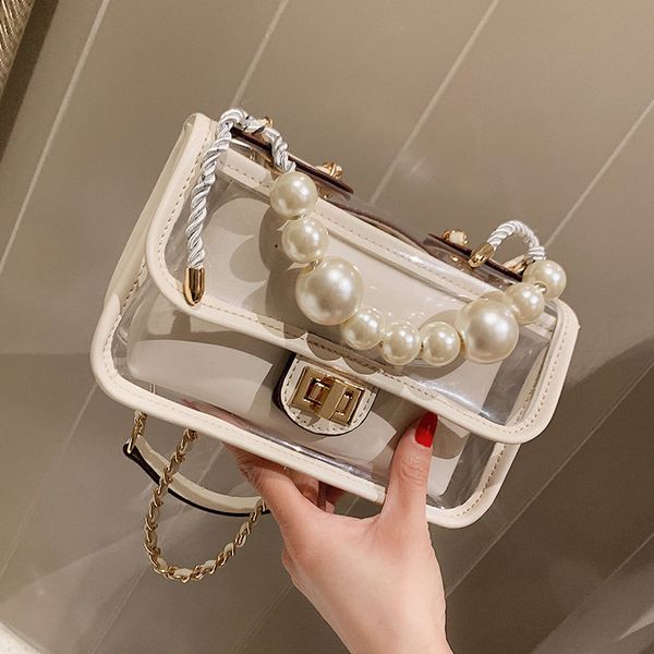 

brand transparent pvc jelly bag women pearl bag casual shoulder chain crossbody bags for women ladies handbags clutch 2019