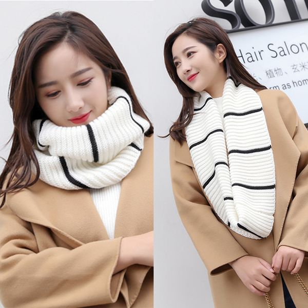 

2019 autumn winter new man woman fashion scarf students couple wild warm striped panelled wool scarf single double circle, Blue;gray