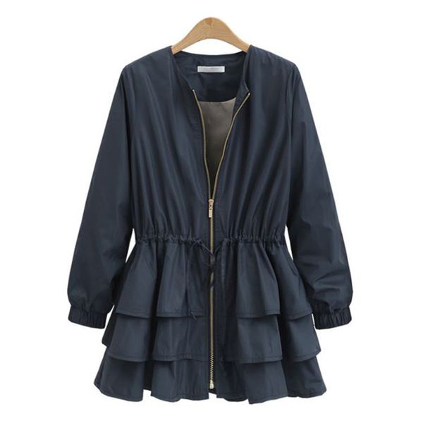 

spring autumn new women's clothes 2020 trench coat for women fashion skirt plus size slim ruffle trench coat loose top, Tan;black