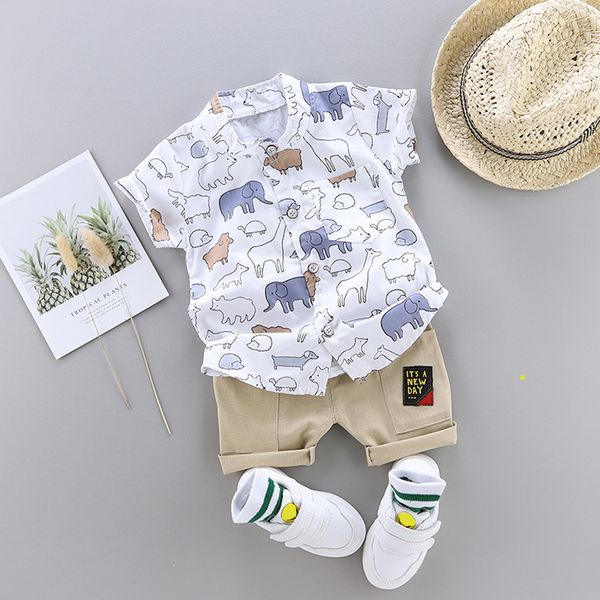 

toddler baby boy shirt suit print clothes summer new kid set children clothing for baby boys suit for kids clothes, White