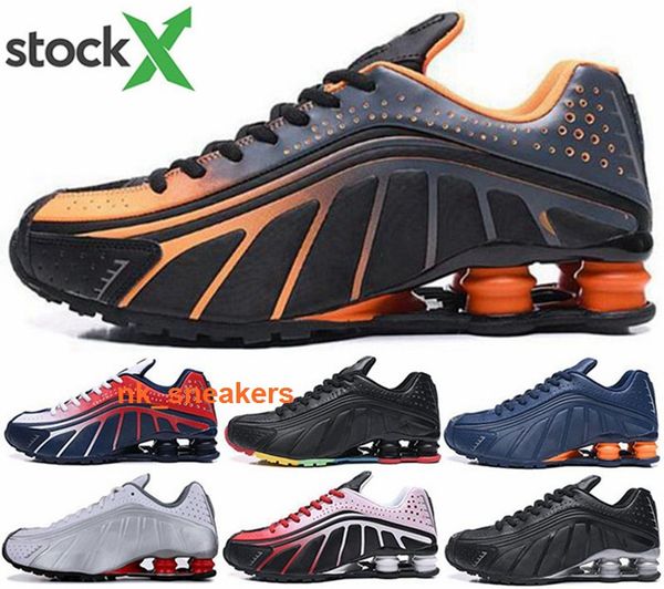 

размер us 12 stock x eur 46 shox r4 белые кроссовки кроссовки для бега мужская женская обувь мужская мода дети свободный бег новое прибытие, Black