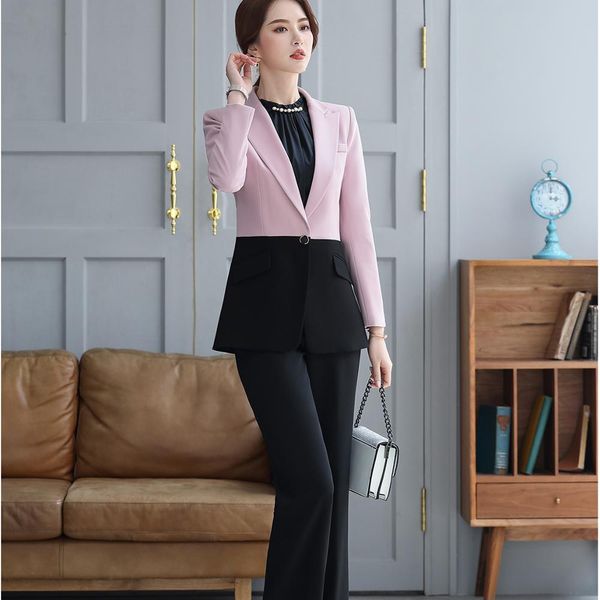 

female elegant formal blazer women outerwear autumn winter coat ladies female apricot pink jackets clothing black, White;black
