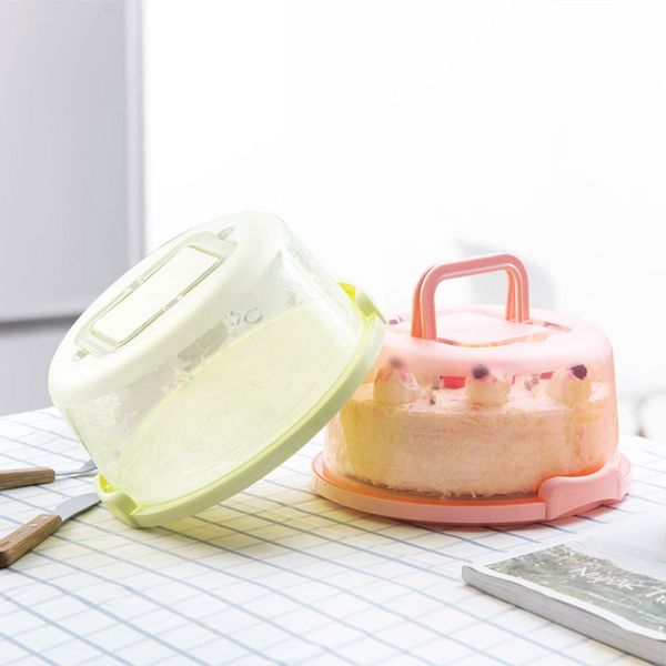 

portable cake box with lid buckle design handgrip round food storage boxes cake stands kitchen cake tools birthday wedding party supplies