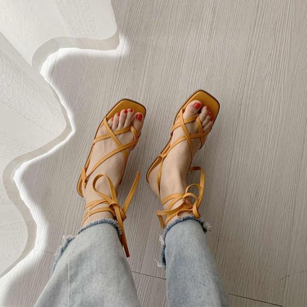 

women summer roman sandals retro toe straps cross straps square head soft bottom british sandals women shoes flat slides, Black