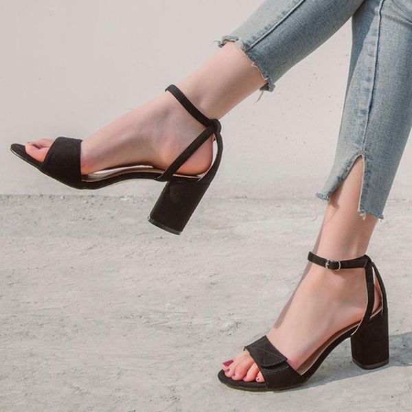 

2020 women square heel sandals peep toe hollow out chunky gladiator sandals with strap black spring summer shoes sandalia femini