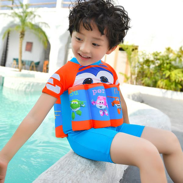 

boy one piece buoyancy swimsuit 1-7 year children short sleeve cartoon swimwear kid floating swimming suit bathing suit