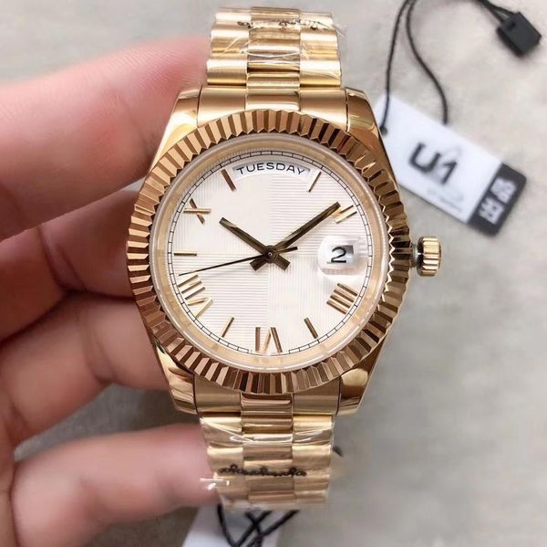

2020 u1 factory daydate gold men geneva watch gold roman dial mens automatic fashion mens reloj quality wristwatches ing, Slivery;brown
