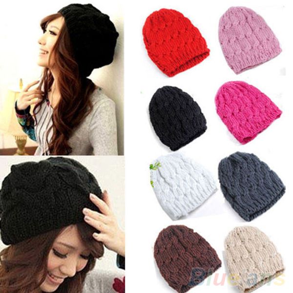 

bluelans omen's winter knit crochet knitting wool braided baggy beanie ski hat cap, Blue;gray