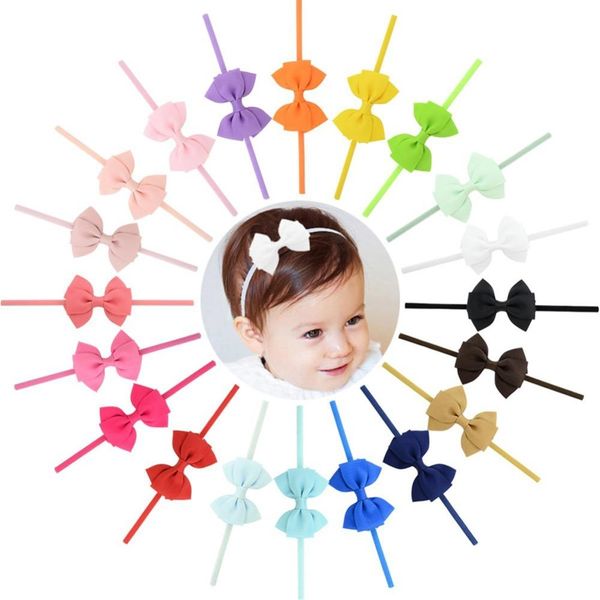 

20pcs/lot baby girls elastic hair bands hair accessories design kids small lovely bow tie headband bow-knot grosgrain ribbon bow headwear, Silver