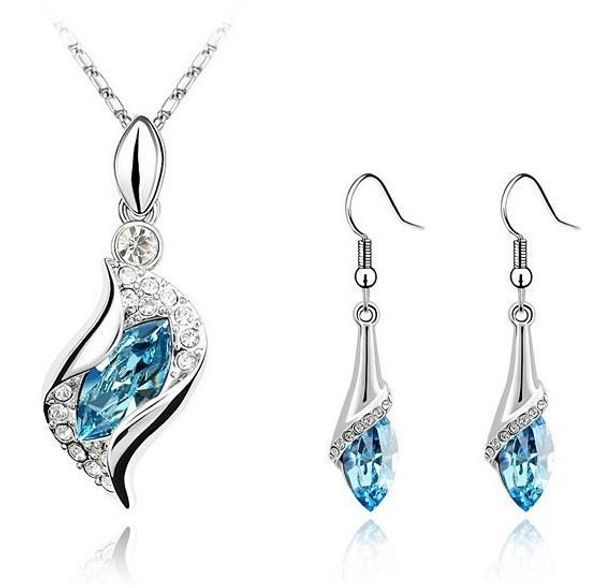 

18k gold platinum plated austrian crystal necklace earrings jewelry set madewith swarovski elements wedding sets, Silver