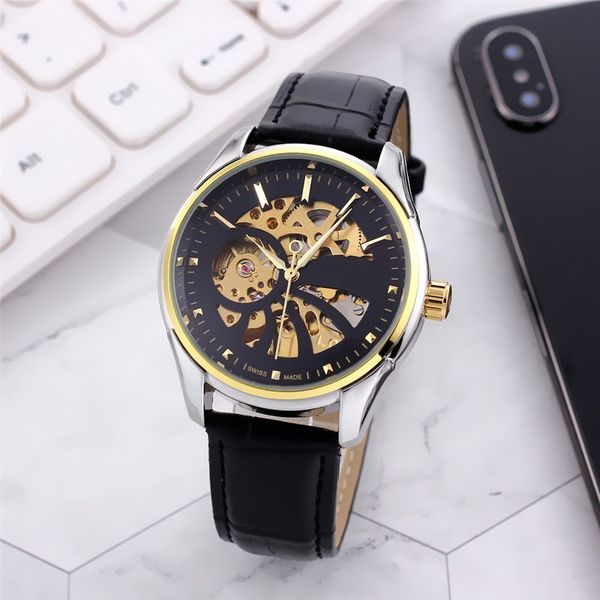 

высокое качество полностью автоматическая мужские механические часы кожа полых механических часы бизнес подарки многофункциональный дисплей, Slivery;brown