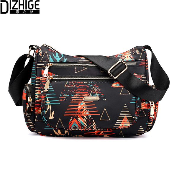 

national flower printing nylon messenger bag brand zipper purse female handbags small satchel crossbody shoulder bags for women