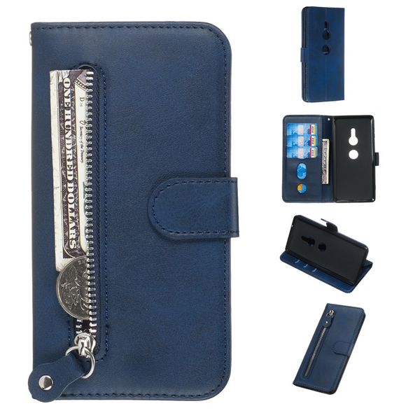 

pure zipper leather case for sony xperia xz2/xz3/xz4 cover calf pattern filp stand wallet with card slot for sony xperia 1