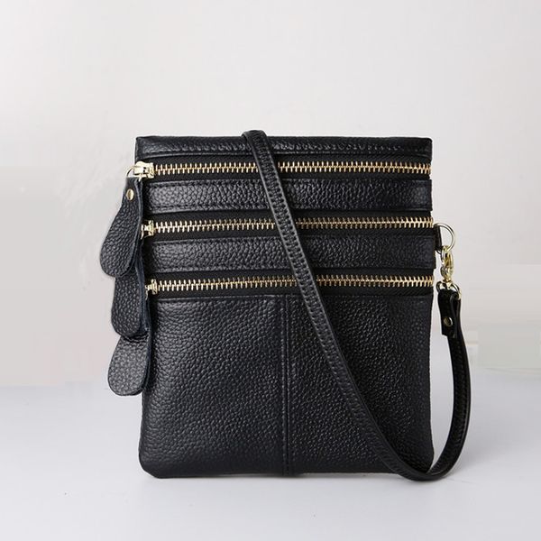 

mj women crossbody bags genuine leather multi-zipper soft real leather messenger bag female small purse phone bag
