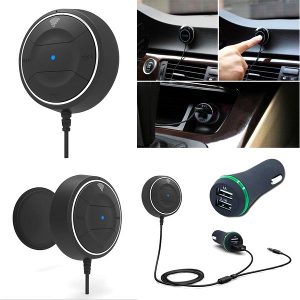 

3.5mm bluetooth 4.0 handsstereo nfc car aux bluetooth kit music aux speakerphone car kit with 3.1a dual usb charger