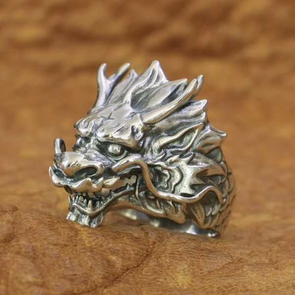 

925 sterling silver dragon ring mens biker rock punk ring ta197 us size 7~15, Golden;silver