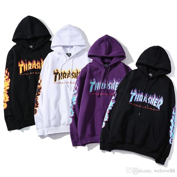 

19ss thrasher mens designer hoodies fashion men women casual jacket mens autumn hooded hoodie loose sweatshirt 3 colors zcm17, Black