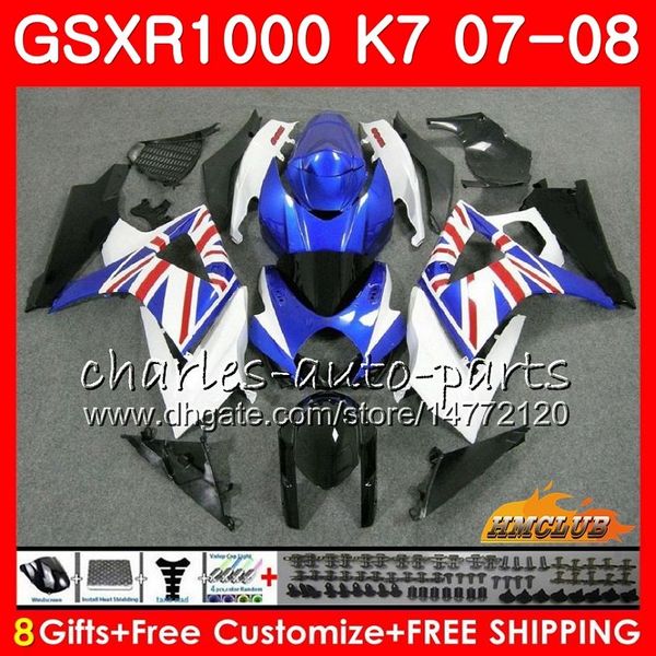 

Body For SUZUKI GSXR-1000 factory blue HOT GSX-R1000 GSXR1000 07 08 Bodywork 12HC.36 GSX R1000 07 08 K7 GSXR 1000 2007 2008 Full Fairing kit