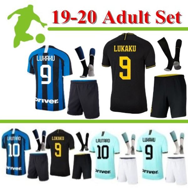 

inter lukaku lautaro skriniar inter 2019 20 milan soccer jersey godin barella perisic lukaku jerseys football kit kit set+sock, Black