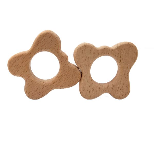 

4pcs wooden butterfly teether wood pendant teething toys cute animal shape food grade materials organic chew gift baby teethers